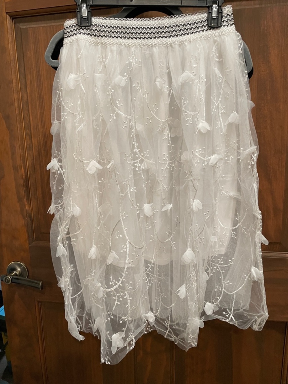 White Floral Embroidered Tulle Skirt